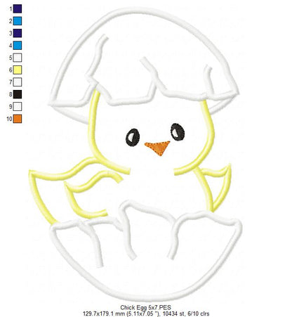 Cute Chick in an Egg - Applique - Machine Embroidery Design