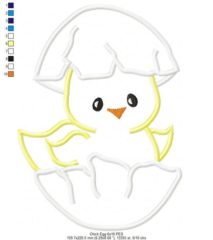 Cute Chick in an Egg - Applique - Machine Embroidery Design