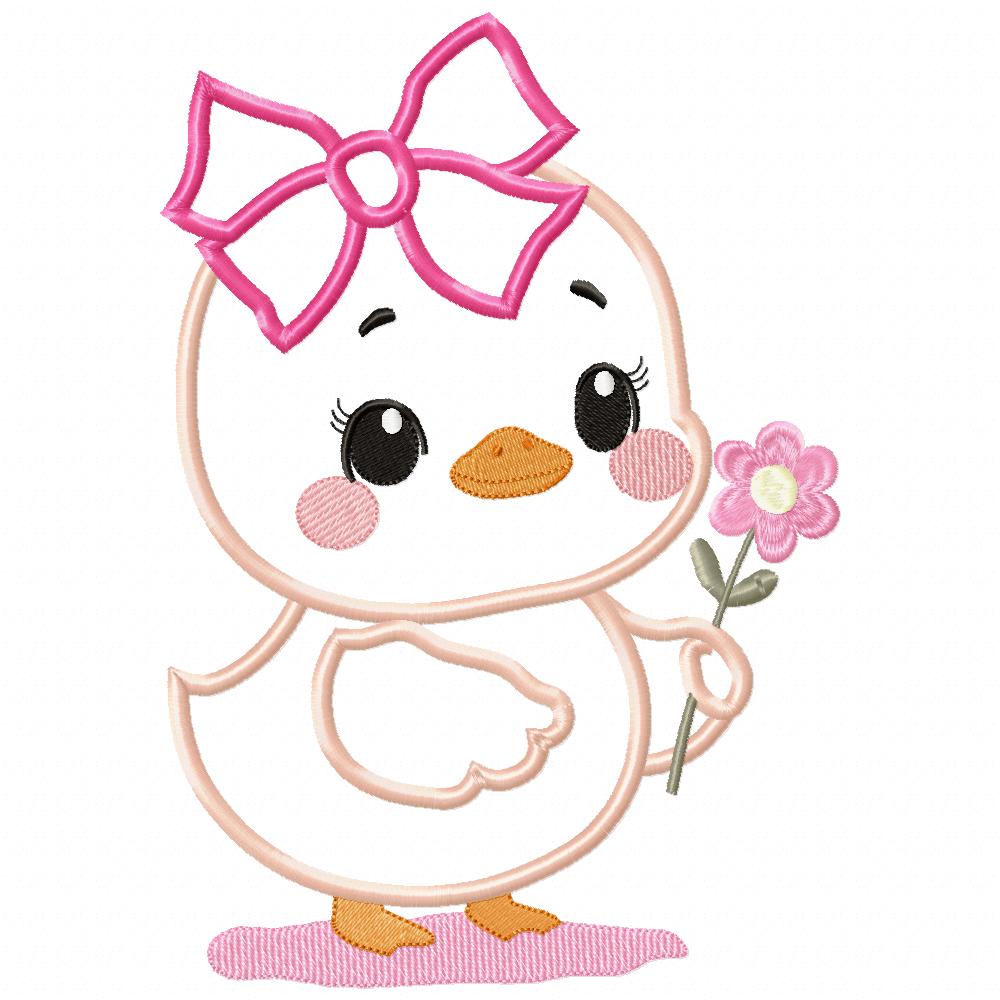 Chick Girl with Flower - Applique - Machine Embroidery Design