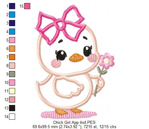 Chick Girl with Flower - Applique - Machine Embroidery Design