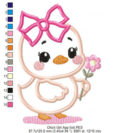 Chick Girl with Flower - Applique - Machine Embroidery Design