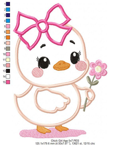 Chick Girl with Flower - Applique - Machine Embroidery Design