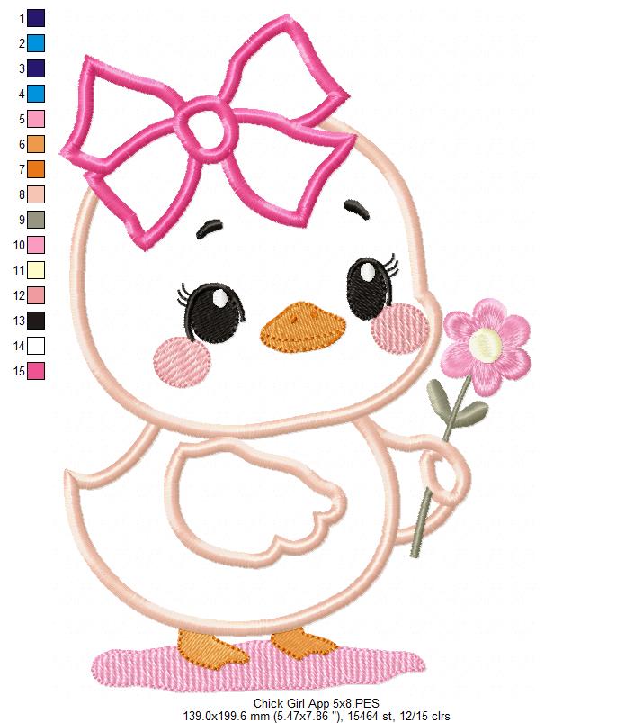 Chick Girl with Flower - Applique - Machine Embroidery Design