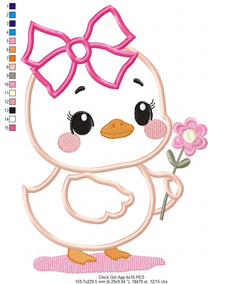 Chick Girl with Flower - Applique - Machine Embroidery Design