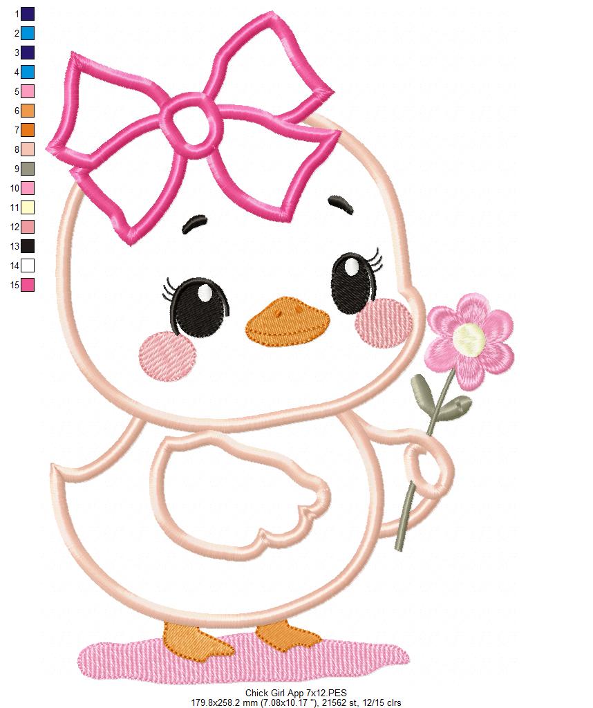Chick Girl with Flower - Applique - Machine Embroidery Design