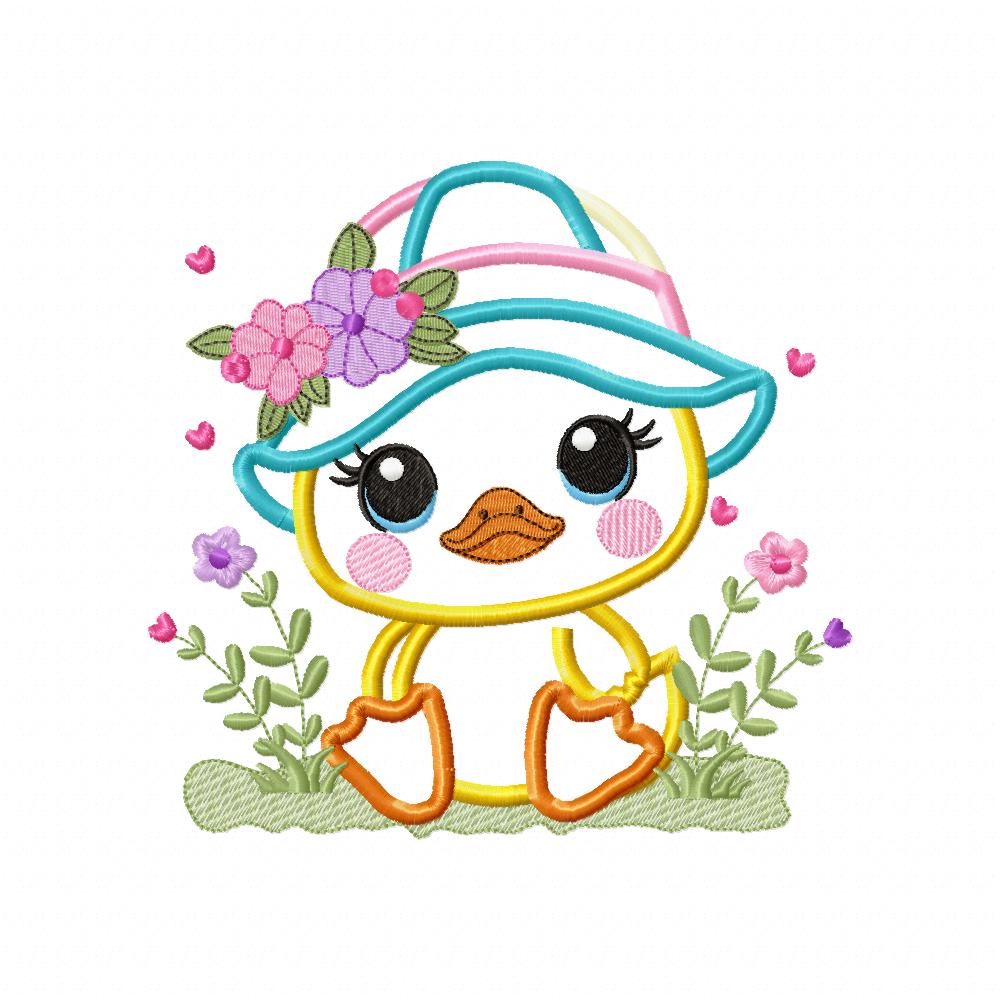 Baby Chick Girl with Hat - Applique - Machine Embroidery Design