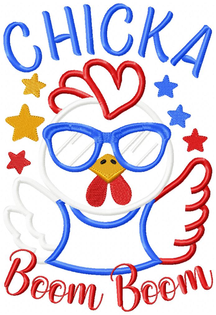 🎉 Patriotic Chicka Boom! – Applique – Machine Embroidery Design