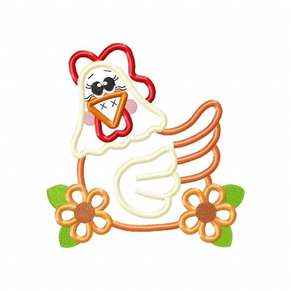 Chicken and Flowers - Applique - Machine Embroidery Design