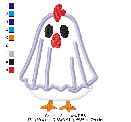 Funny Ghost Chicken – Applique - Machine Embroidery Pattern