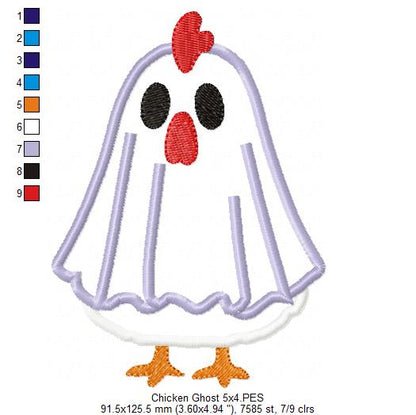 Funny Ghost Chicken – Applique - Machine Embroidery Pattern