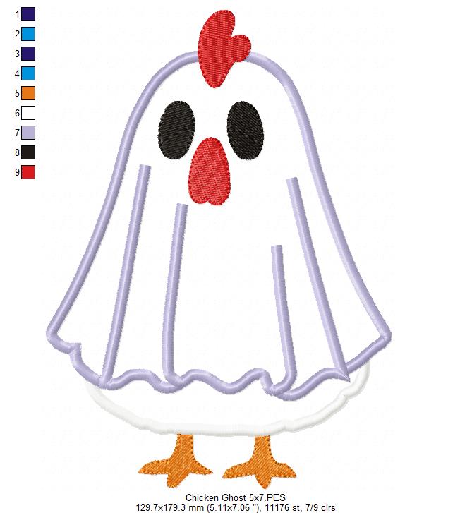 Funny Ghost Chicken – Applique - Machine Embroidery Pattern