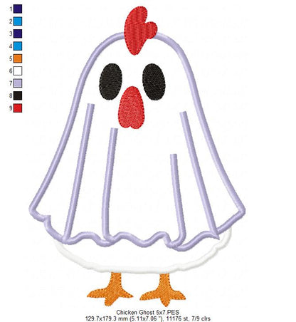 Funny Ghost Chicken – Applique - Machine Embroidery Pattern