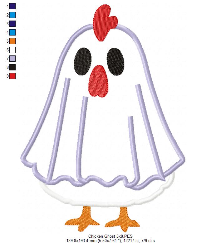 Funny Ghost Chicken – Applique - Machine Embroidery Pattern
