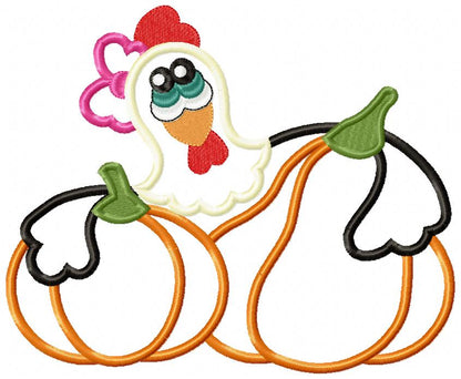 Silly Chicken with Pumpkins - Appliqué - Machine Embroidery Design
