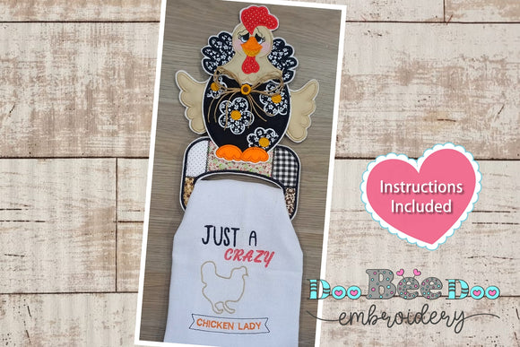 Chicken with Flowers dish towel holder - ITH Project - Machine Embroidery Design