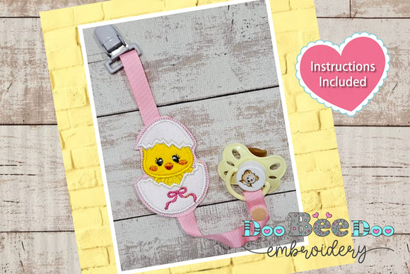 Chick Girl Pacifier Holder - ITH Project - Machine Embroidery Design