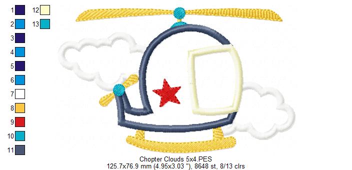 Helicopter - Applique - Machine Embroidery Design
