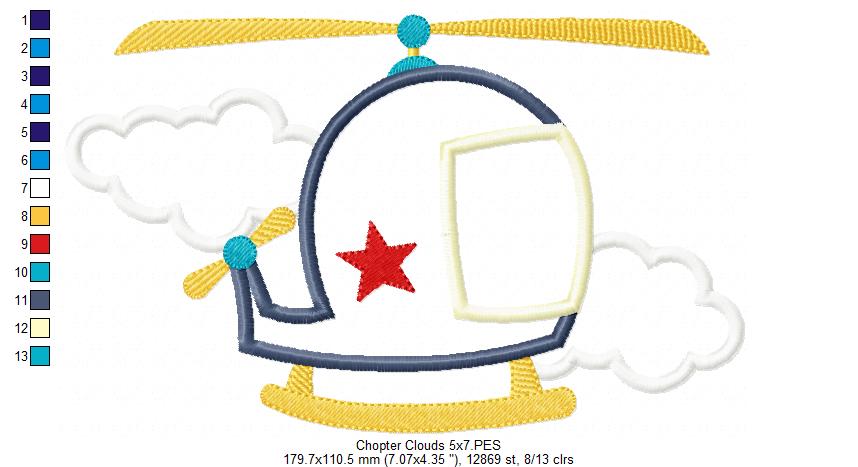 Helicopter - Applique - Machine Embroidery Design