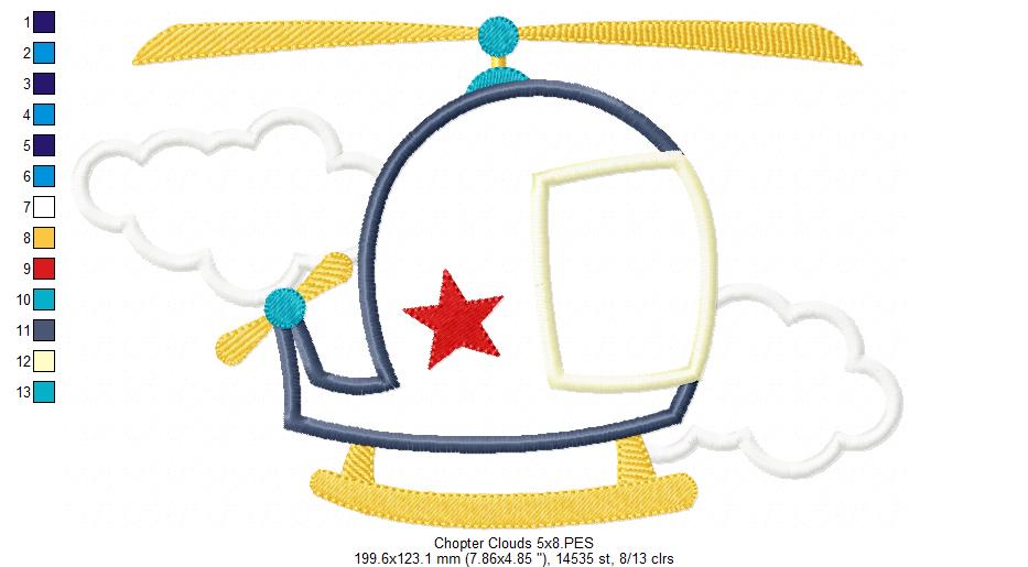 Helicopter - Applique - Machine Embroidery Design