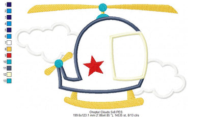 Helicopter - Applique - Machine Embroidery Design