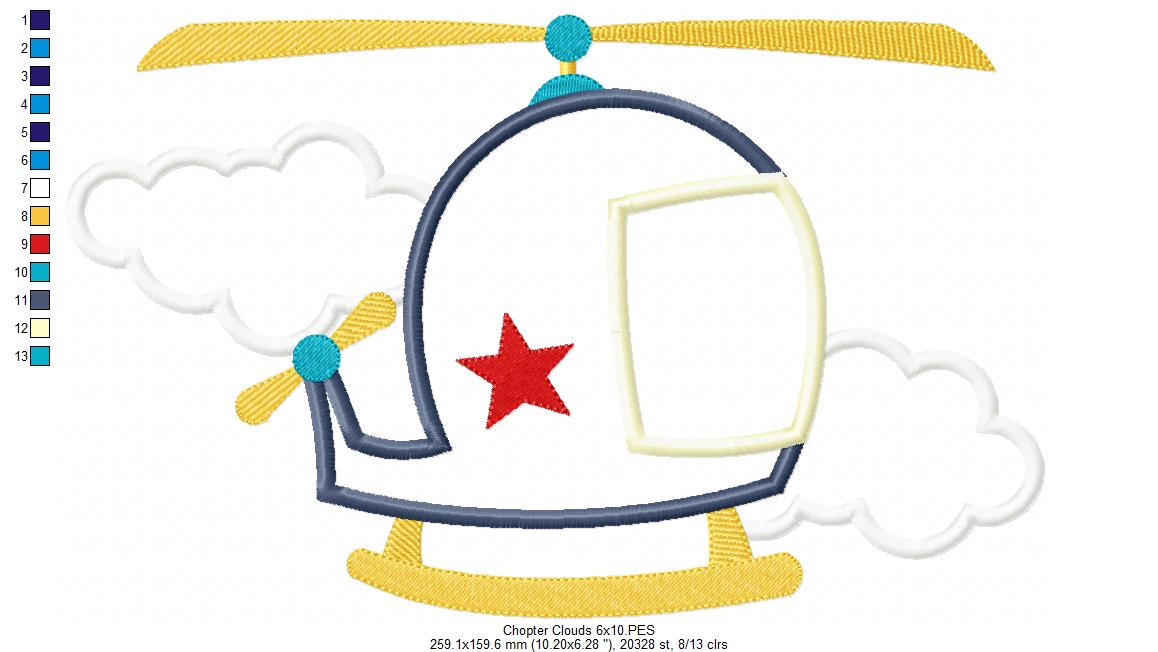 Helicopter - Applique - Machine Embroidery Design