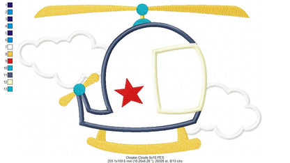 Helicopter - Applique - Machine Embroidery Design