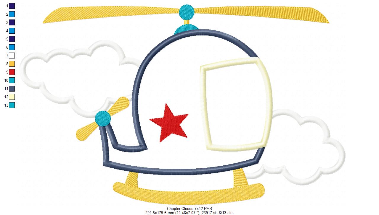 Helicopter - Applique - Machine Embroidery Design