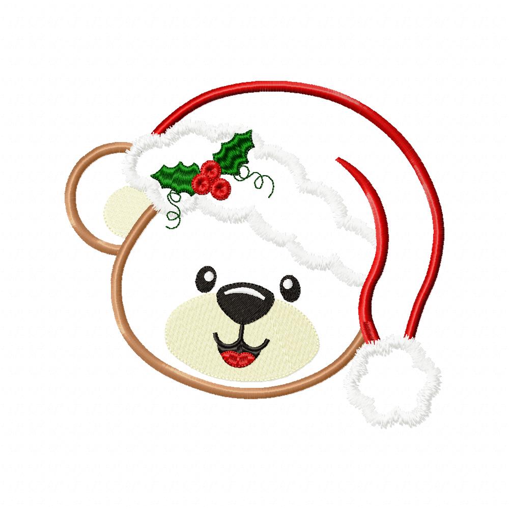 Christmas Teddy Bear Face - Applique - Machine Embroidery Design