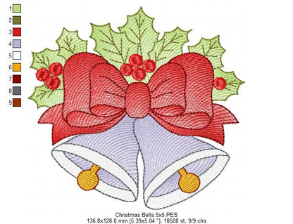 Christmas Bells - Rippled Stitch - Machine Embroidery Design