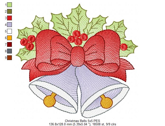 Christmas Bells - Rippled Stitch - Machine Embroidery Design