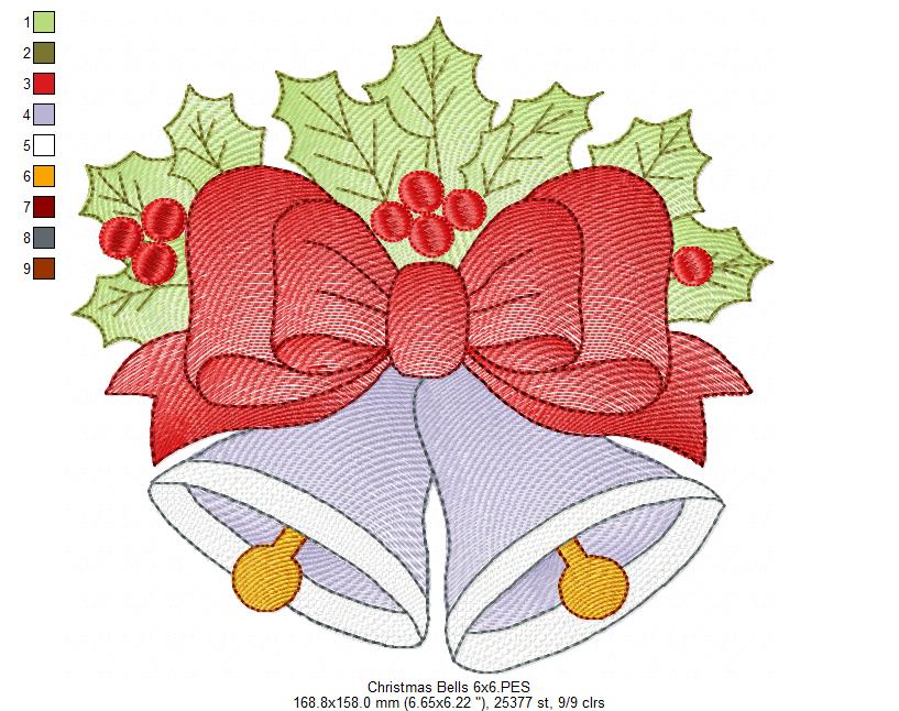 Christmas Bells - Rippled Stitch - Machine Embroidery Design