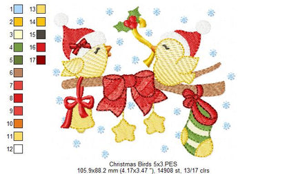 Cute Christmas Birds - Fill Stitch - Machine Embroidery Design
