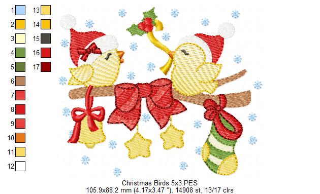 Cute Christmas Birds - Fill Stitch - Machine Embroidery Design