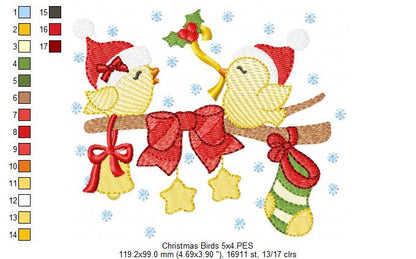 Cute Christmas Birds - Fill Stitch - Machine Embroidery Design