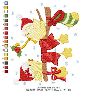 Cute Christmas Birds - Fill Stitch - Machine Embroidery Design