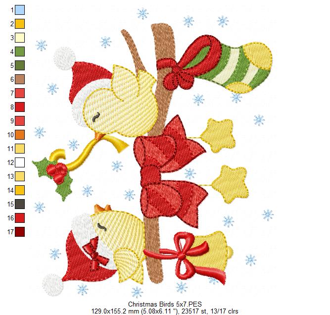 Cute Christmas Birds - Fill Stitch - Machine Embroidery Design
