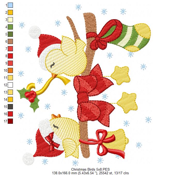 Cute Christmas Birds - Fill Stitch - Machine Embroidery Design