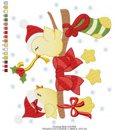 Cute Christmas Birds - Fill Stitch - Machine Embroidery Design