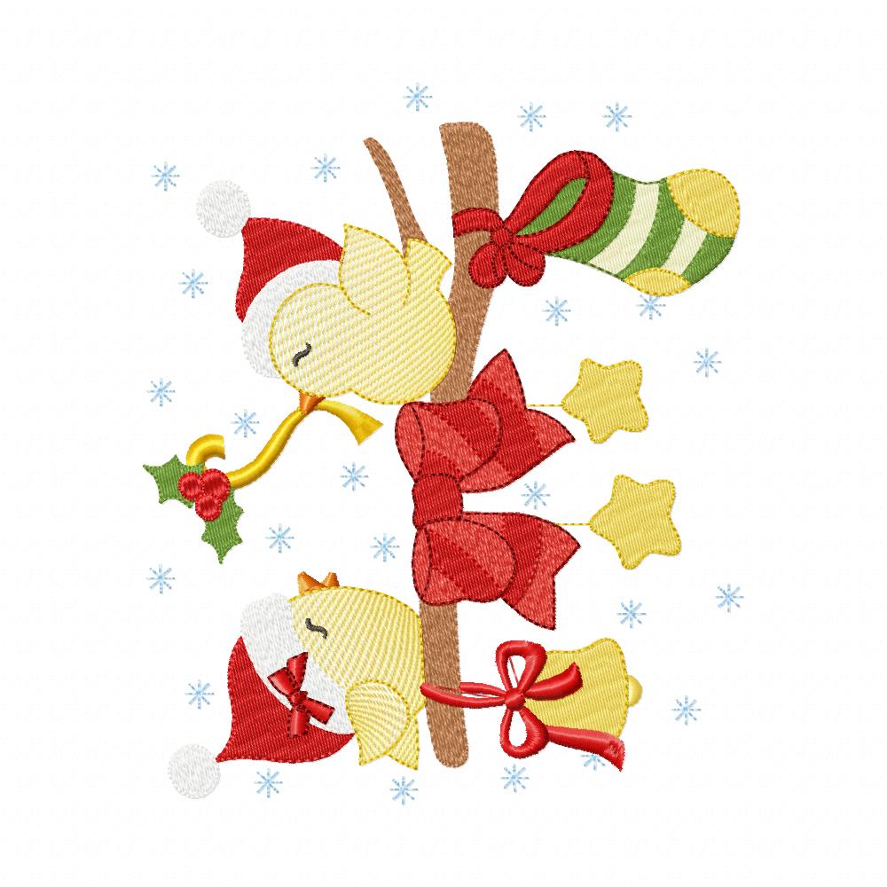 Cute Christmas Birds - Fill Stitch - Machine Embroidery Design