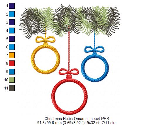 Christmas Bulbs - Applique - Machine Embroidery Design