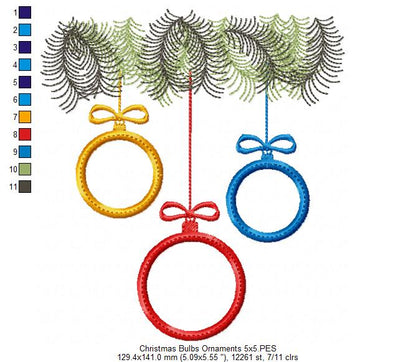 Christmas Bulbs - Applique - Machine Embroidery Design