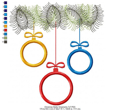 Christmas Bulbs - Applique - Machine Embroidery Design