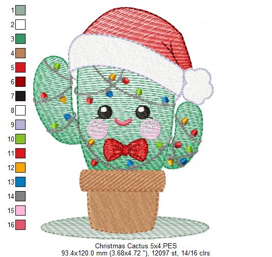 Christmas Cactus - Rippled Stitch - Machine Embroidery Design