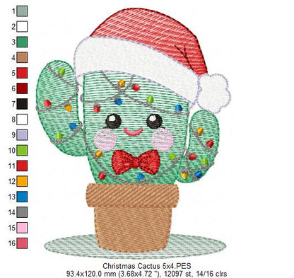 Christmas Cactus - Rippled Stitch - Machine Embroidery Design