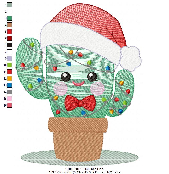 Christmas Cactus - Rippled Stitch - Machine Embroidery Design