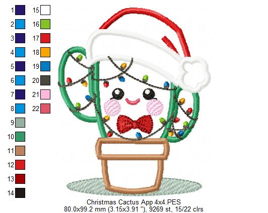 Christmas Cactus - Applique - Machine Embroidery Design