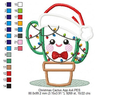 Christmas Cactus - Applique - Machine Embroidery Design