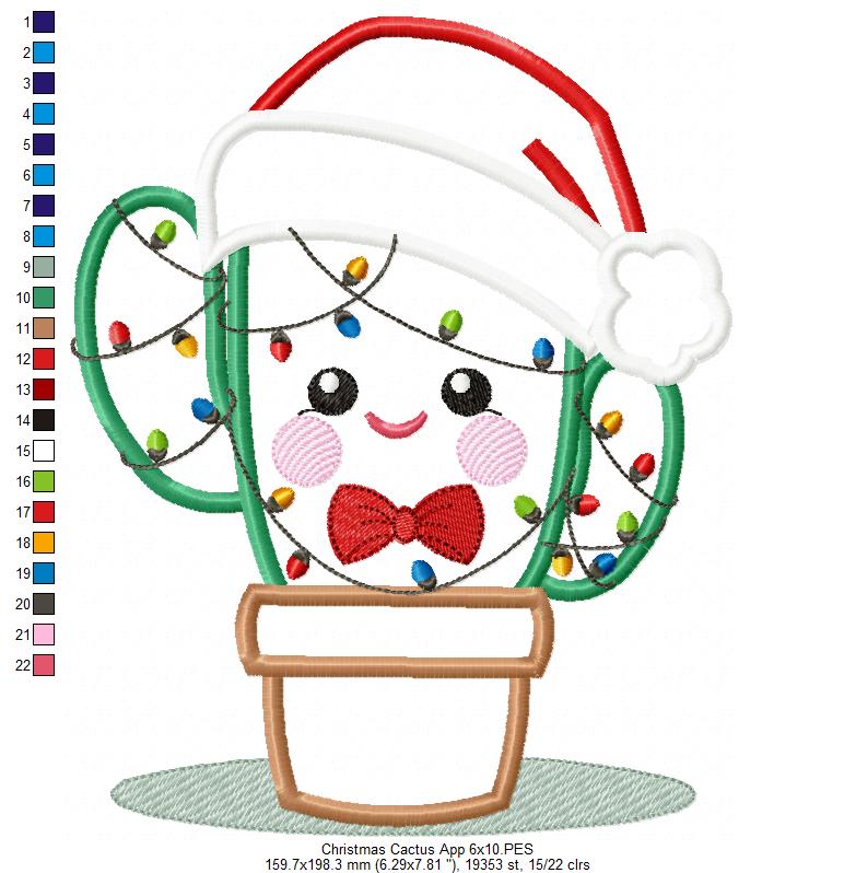 Christmas Cactus - Applique - Machine Embroidery Design