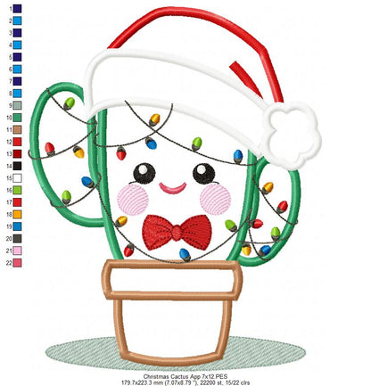 Christmas Cactus - Applique - Machine Embroidery Design
