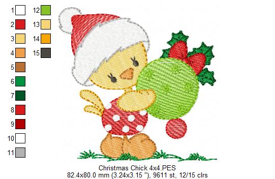 Christmas Chick with Bulb - Fill Stitch - Machine Embroidery Design